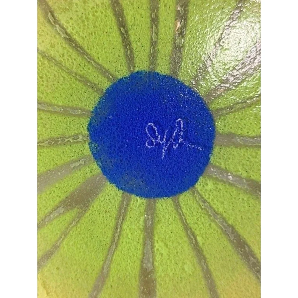 Hand Painted Glass Plate Yellow Flower Dragonfly Stained Glass Style Signed 8.5